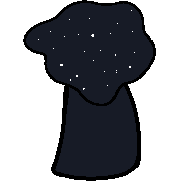 A dark blue figure with a blob containing a starry sky for a head.